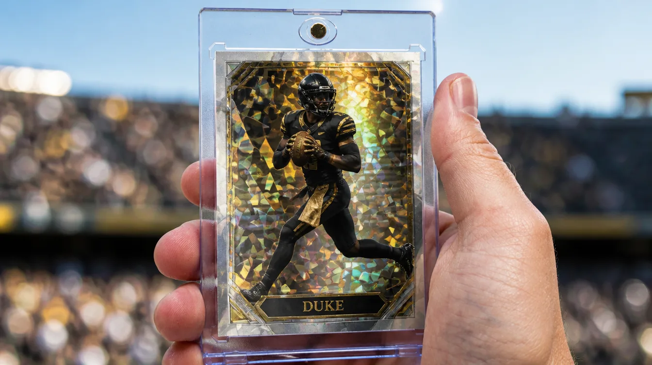 Custom one-of-one football card held in a clear magnetic display case