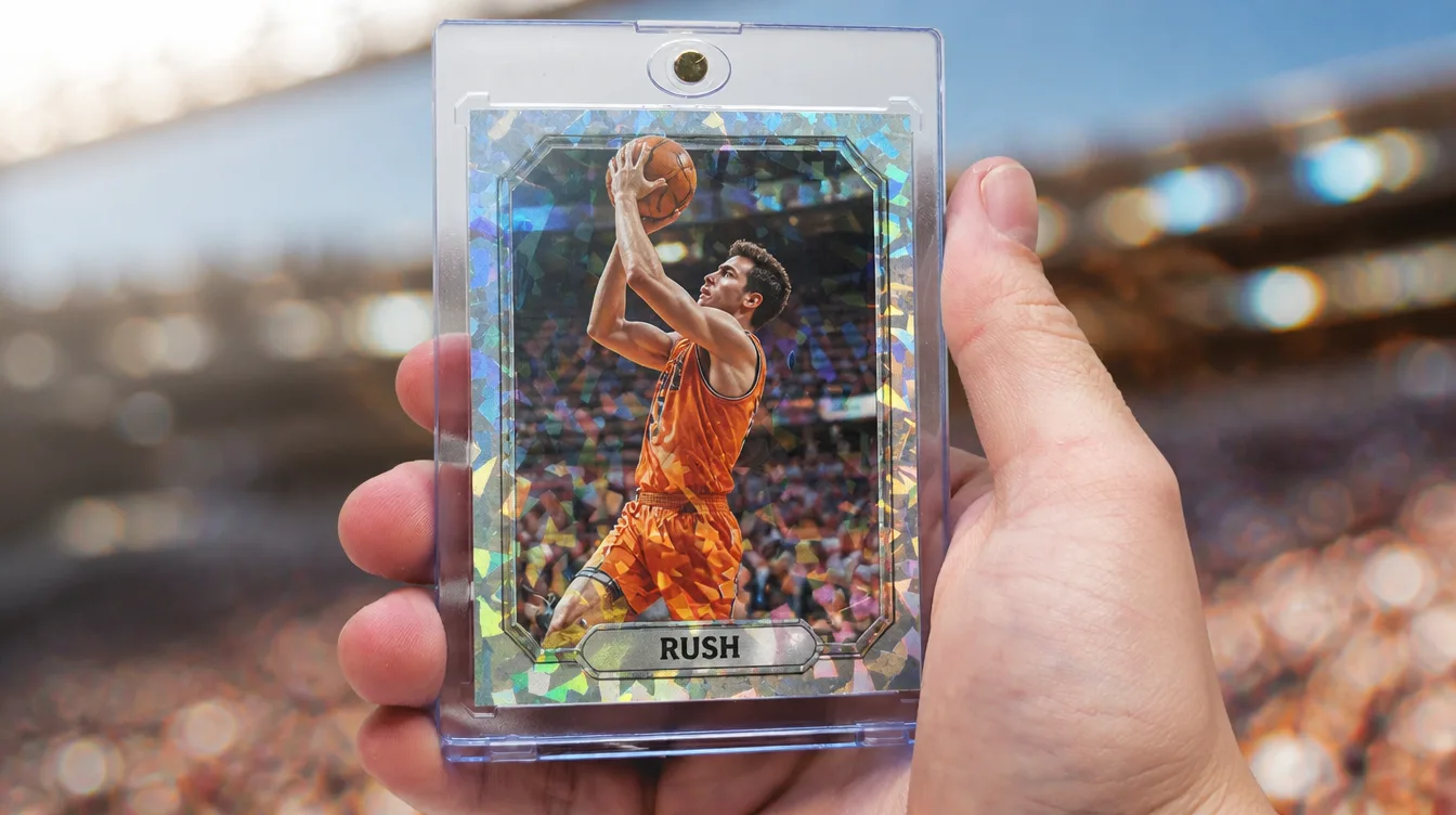 Custom NBA 2K-style basketball card held in a clear magnetic display case