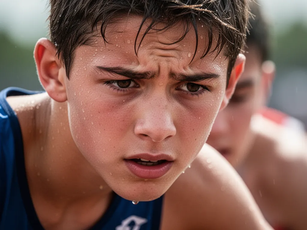 Close-up portrait of determined athlete showing concentration and emotion during sports competition