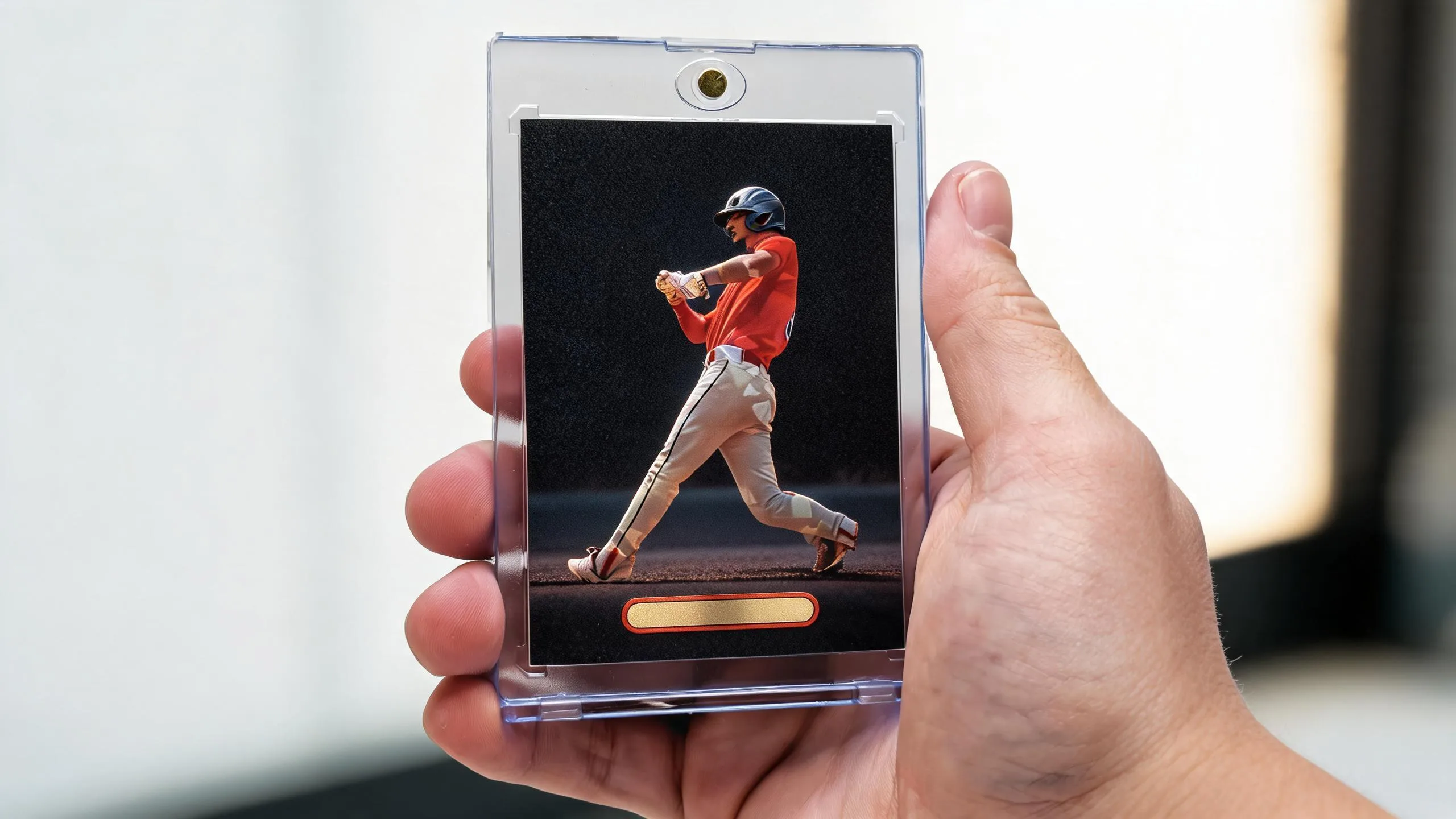 Hand holding magnetic case with premium custom card, exploring are panini trading cards worth anything