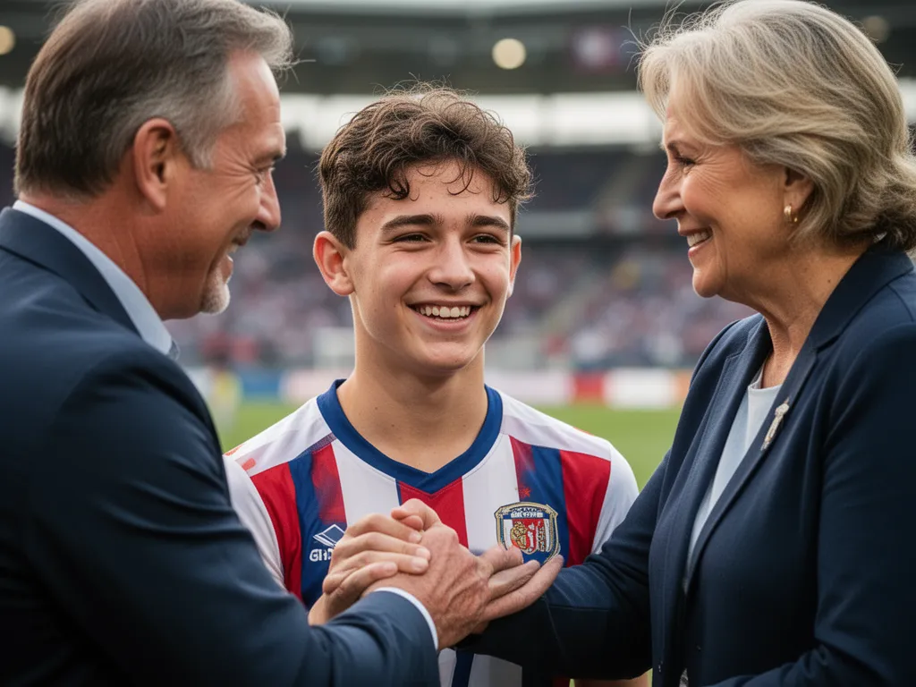 Young athlete celebrating with coach and parent showing pride and genuine emotion