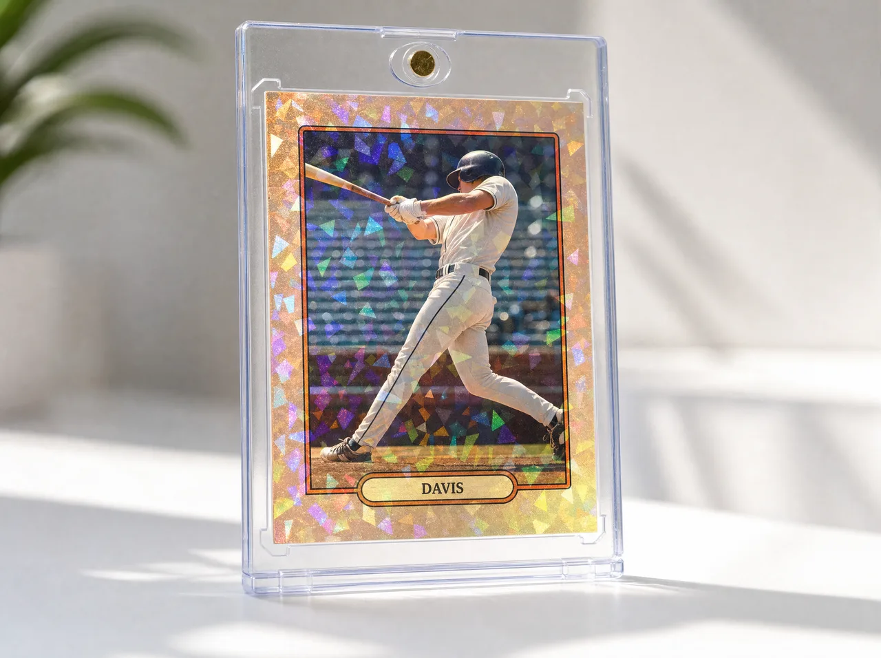 Custom baseball card format template in a protective magnetic case