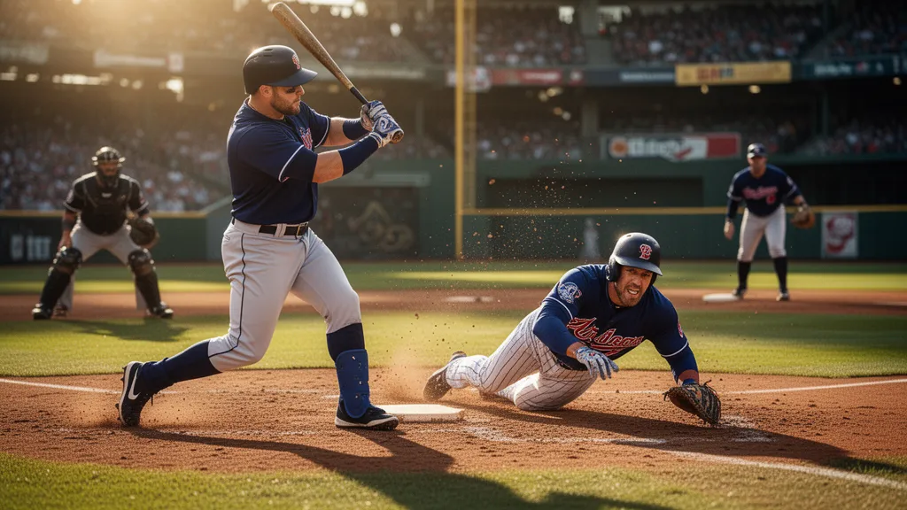 Baseball players in action during game with dynamic motion and natural outdoor lighting
