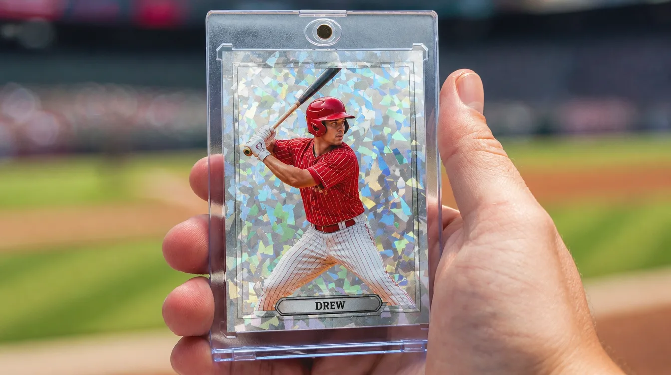 Custom baseball card held in a clear magnetic display case