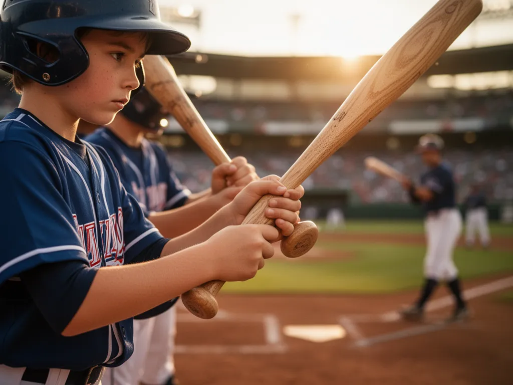 [Young baseball player's hands gripping bat with focused expression in batter's box]