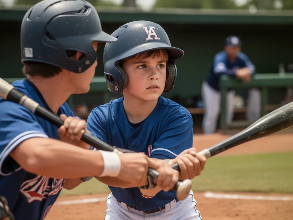 Young baseball player in batter's box showing focused expression and ready stance