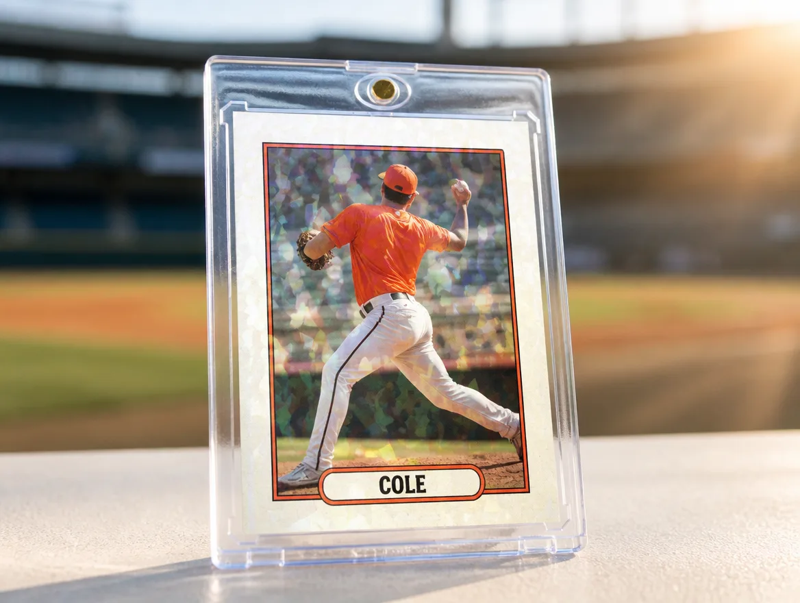 Custom baseball card displayed upright in a premium magnetic case