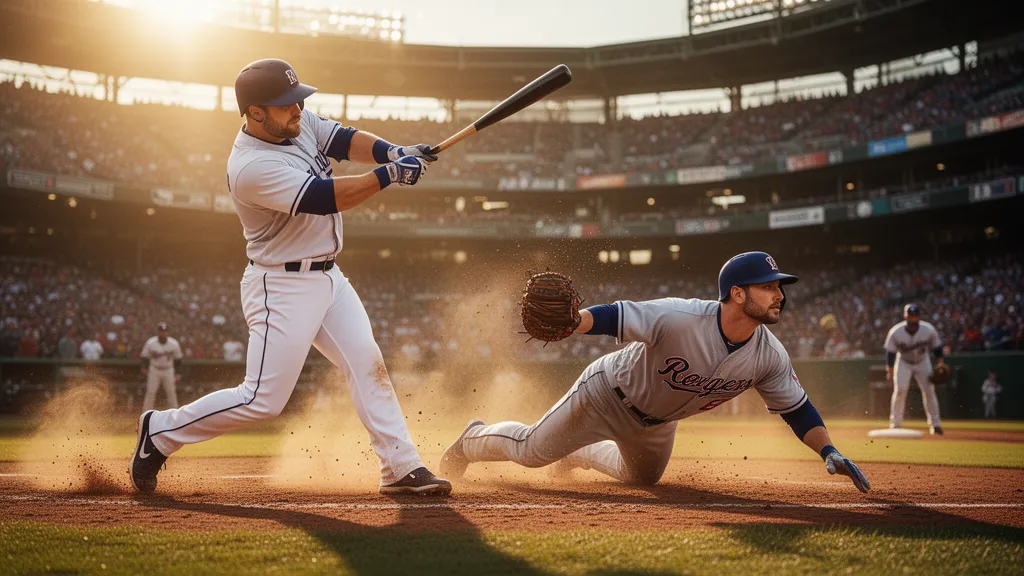 Baseball players in action during game with dynamic movement and natural lighting