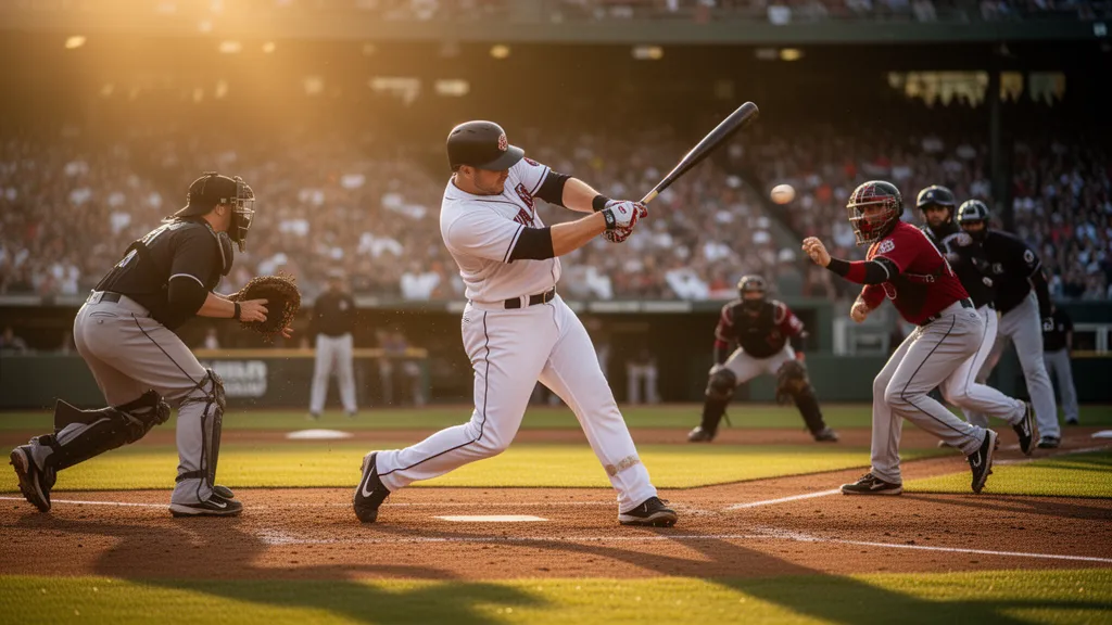 Baseball players in action during a competitive game with dynamic movement and natural lighting