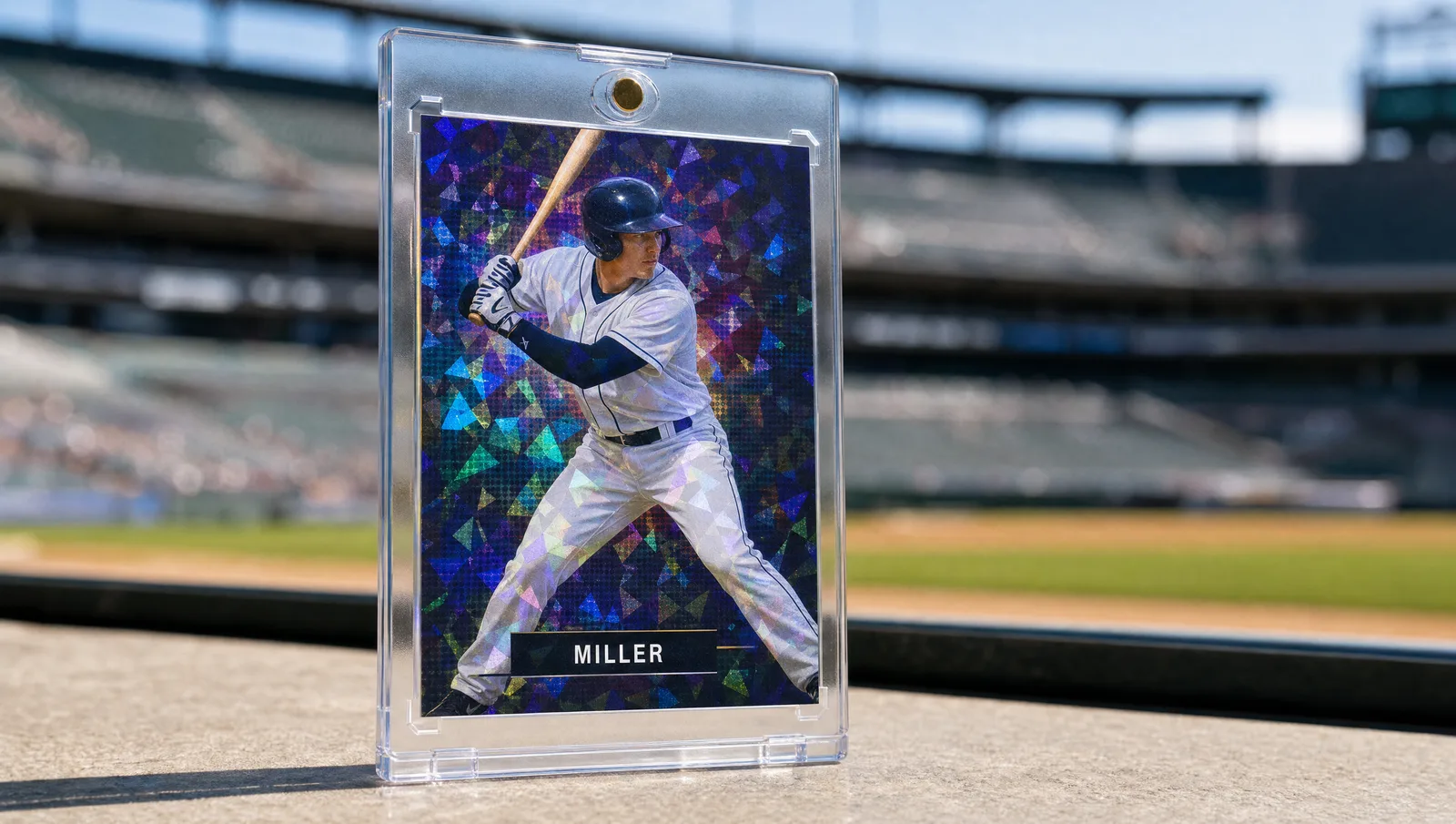 Custom best baseball cards shown in a clear magnetic display case