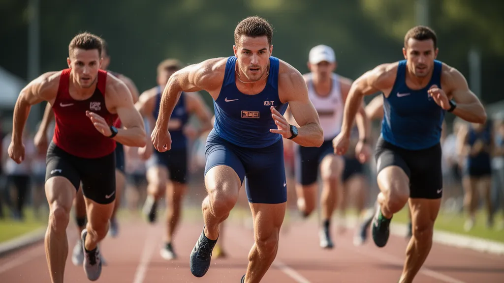 Multiple athletes competing outdoors with professional sports photography capturing motion and dynamic action