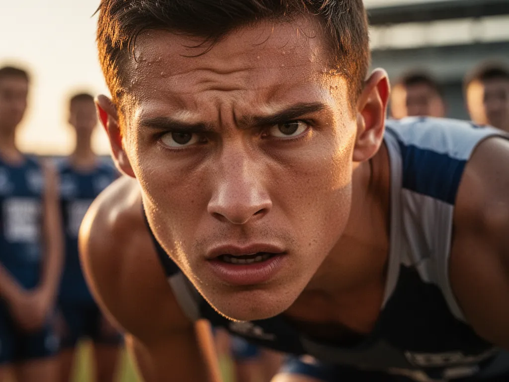 Athlete's concentrated face showing determination and effort during competitive sports performance