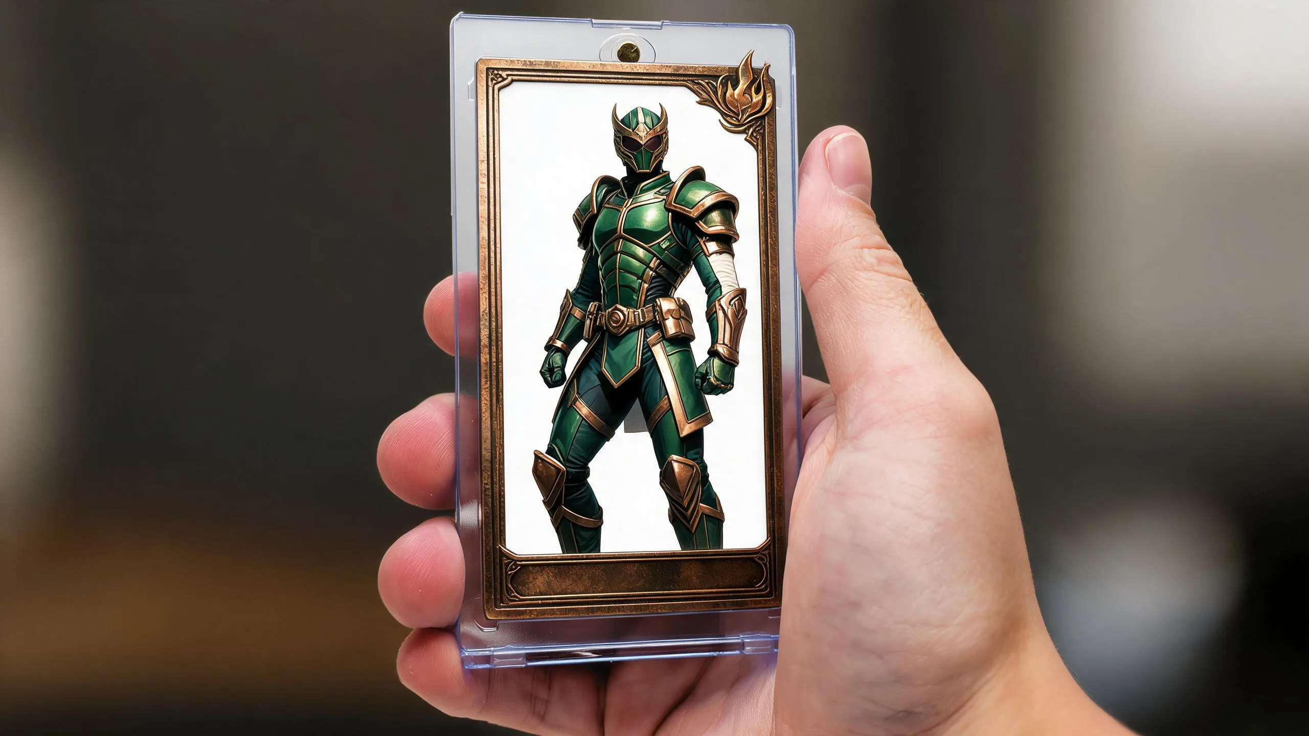 Hand holding best mtg proxy maker fantasy card in magnetic acrylic display case