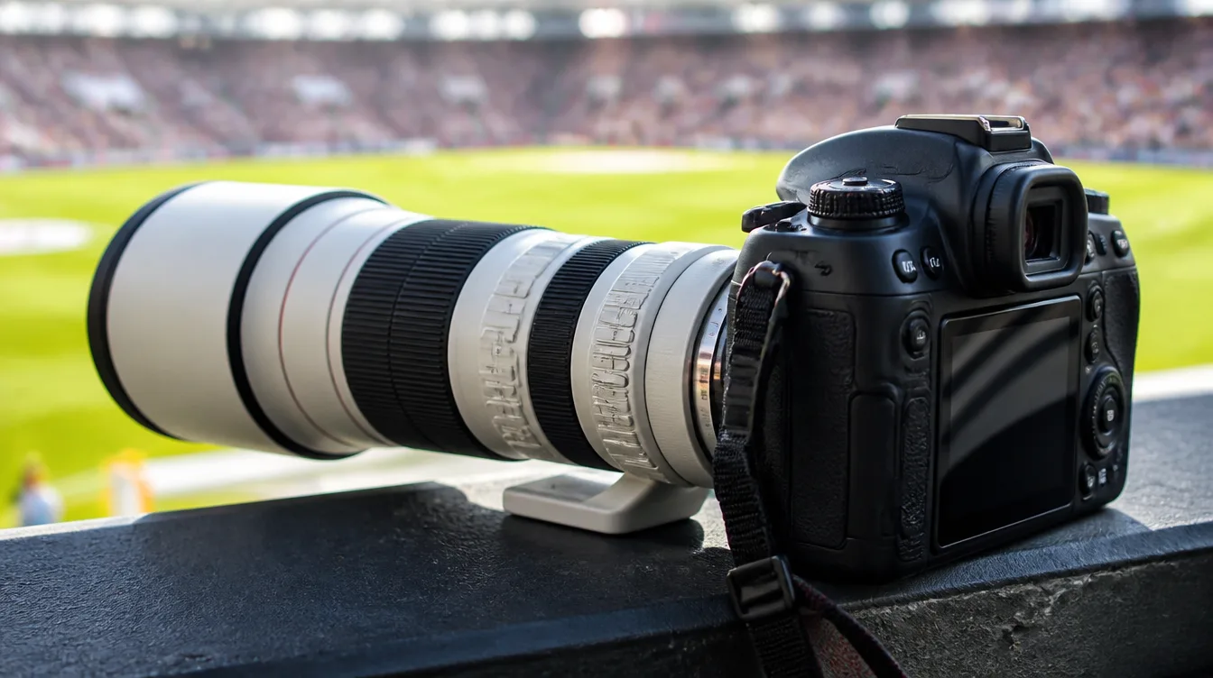 Professional DSLR camera with a telephoto lens