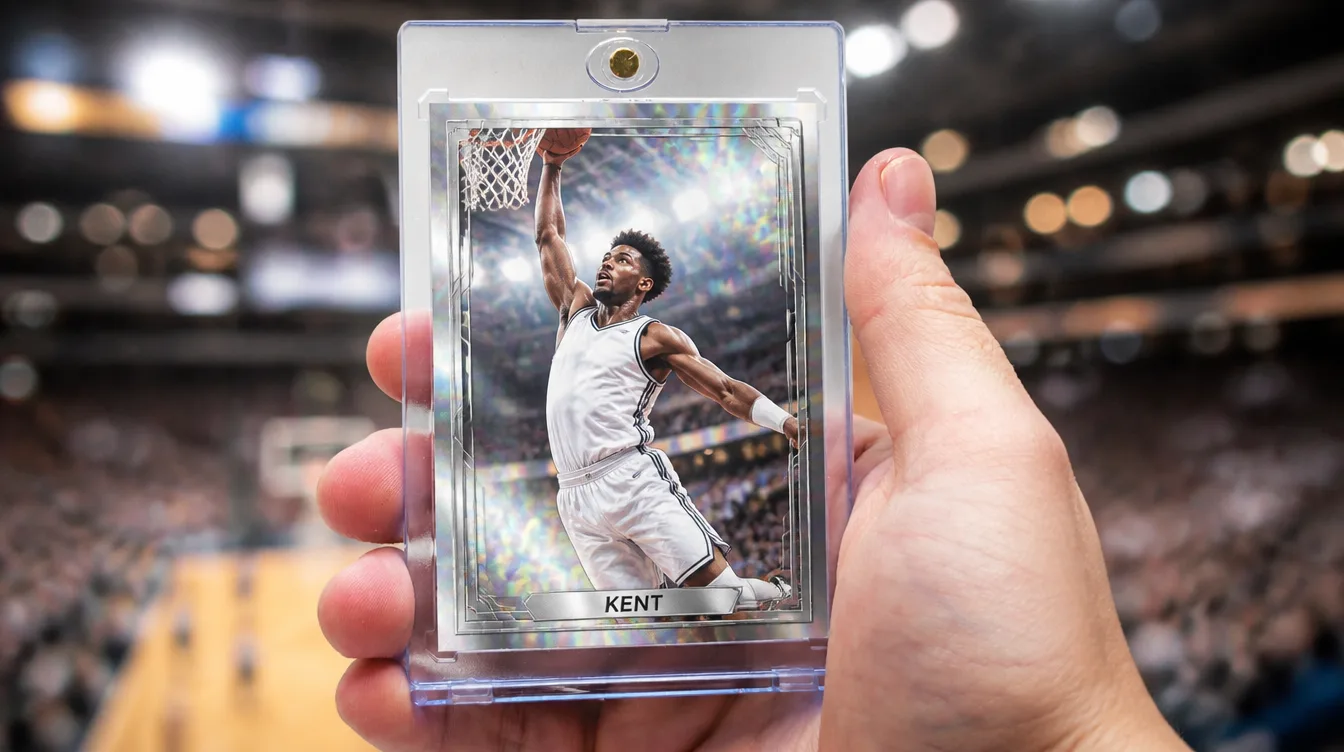 Custom basketball card held in a one-touch magnetic display case