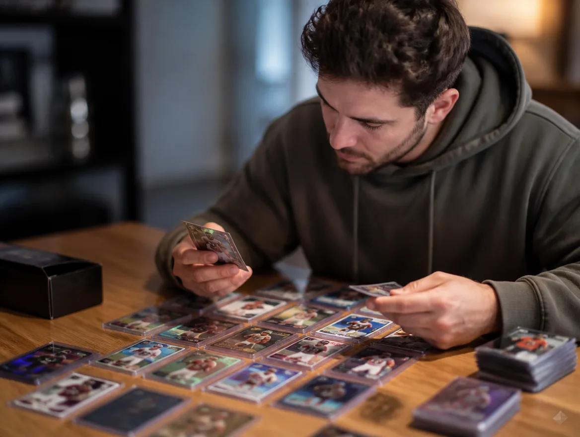 Collector comparing custom cards styled after the best sports card brands