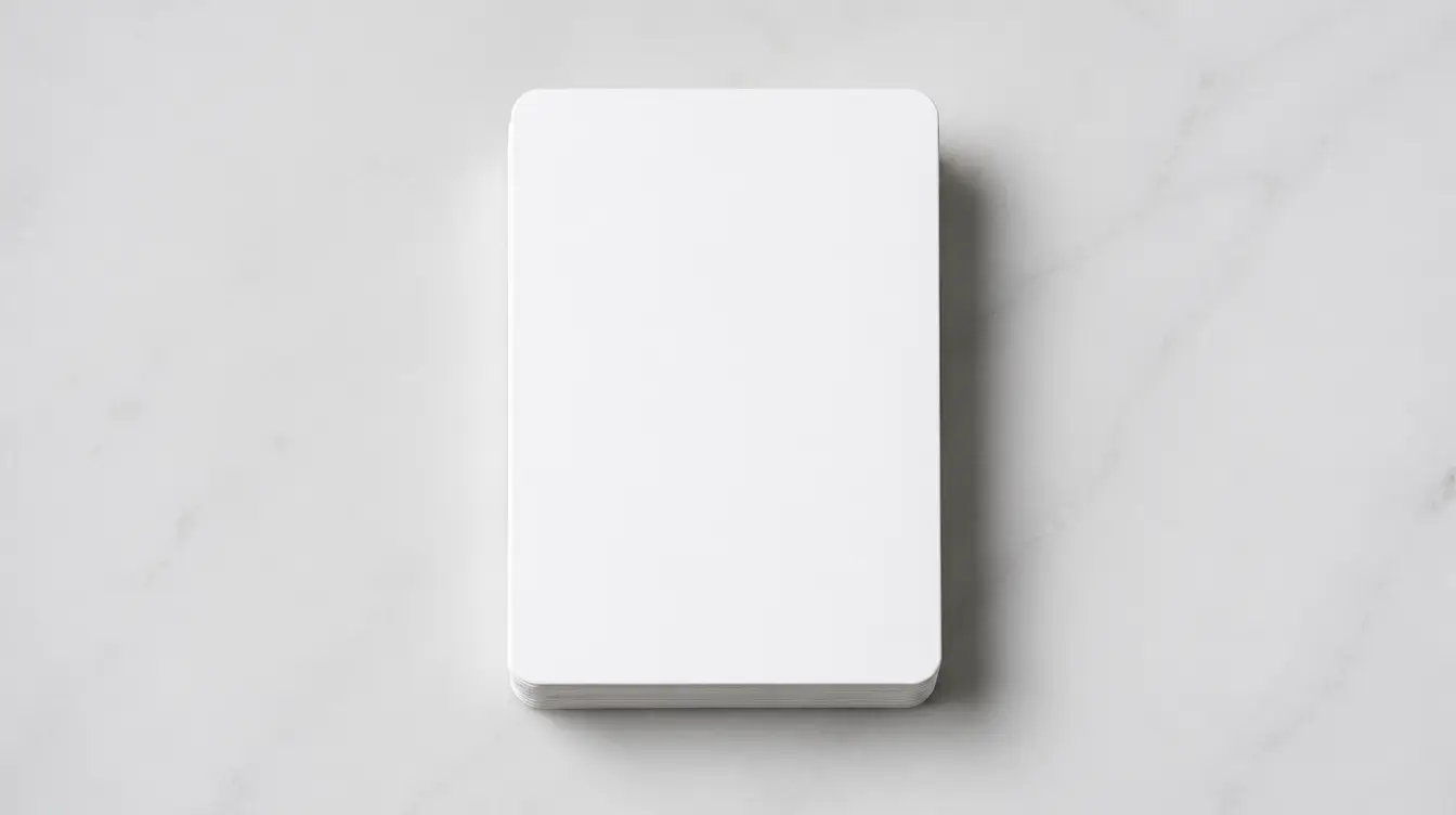A blank deck of playing cards with a plain white back template