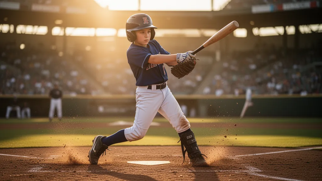 Baseball player in mid-swing with intense concentration during game action