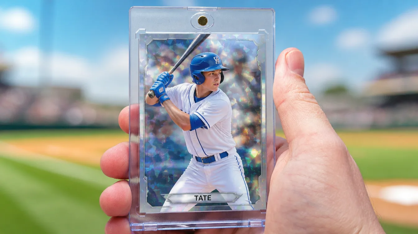 Custom Bowman-style baseball prospect card in a one-touch magnetic display case