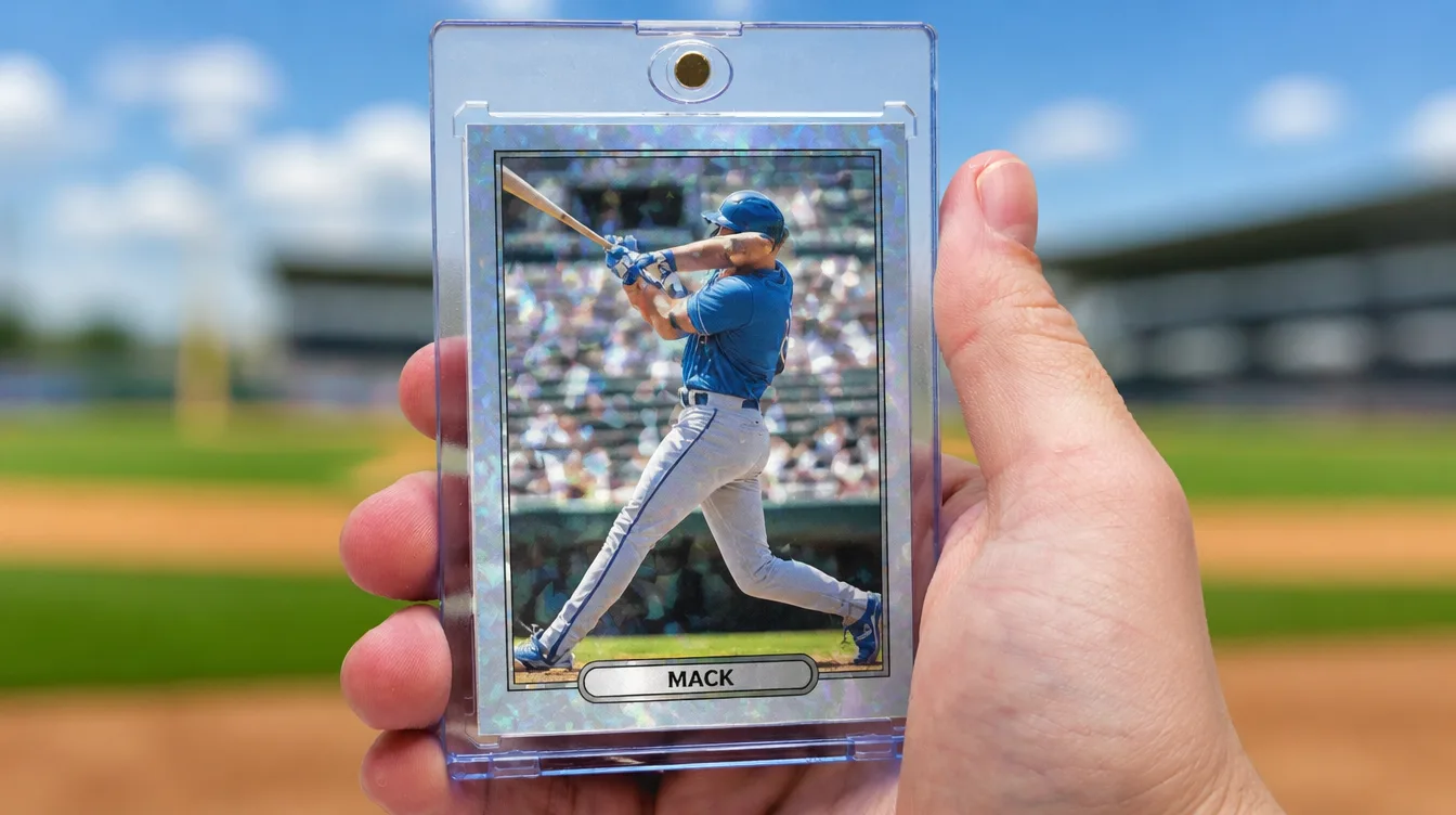 Custom baseball trading card in a one-touch magnetic display case