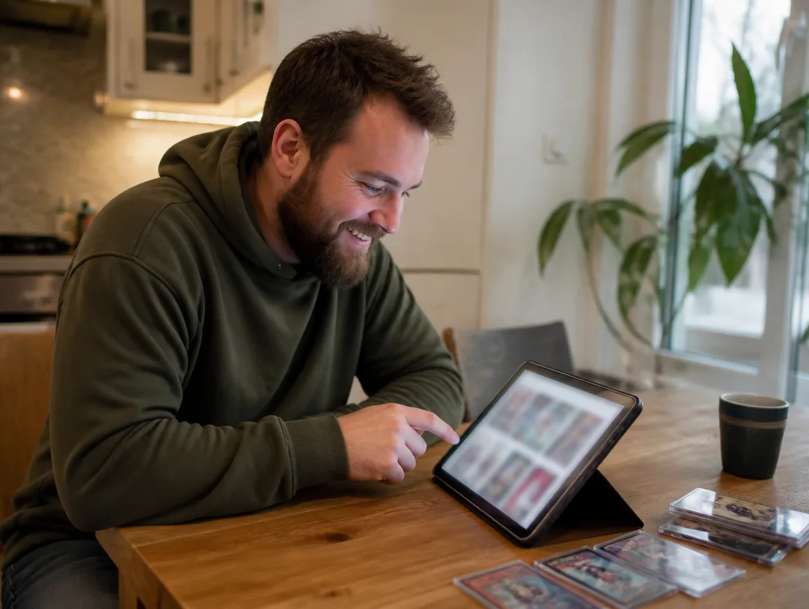 Person buying baseball cards online on a tablet