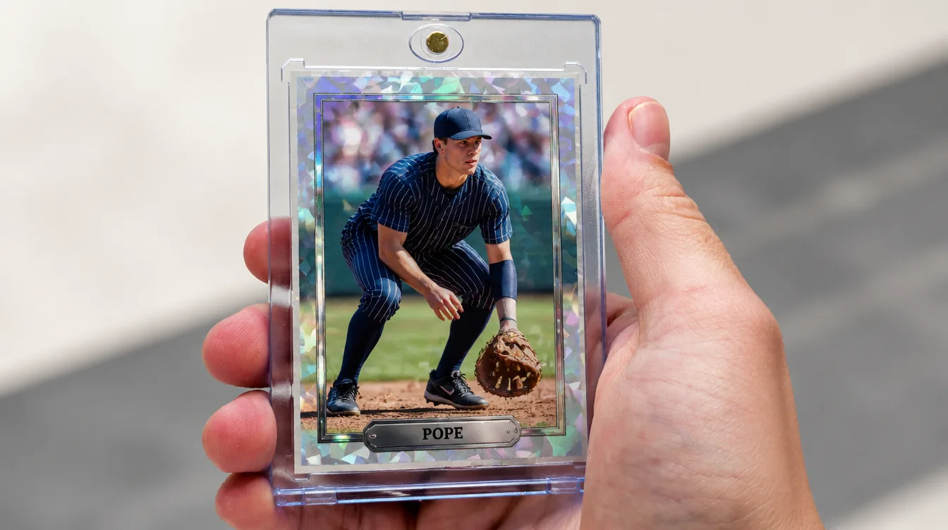 Custom baseball trading card in a one-touch magnetic display case