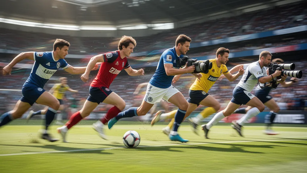 Multiple athletes in intense competition captured with professional sports photography technique and natural lighting