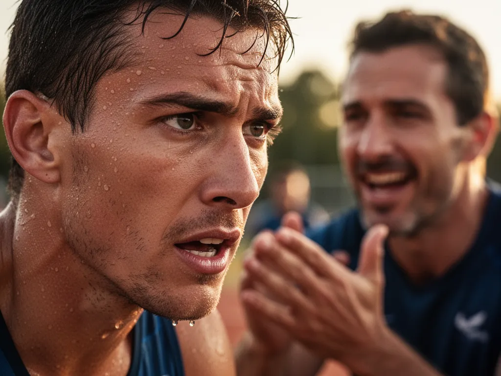 Athlete's determined face showing focus and effort during competitive sporting moment