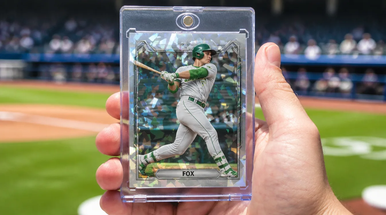 Custom holographic baseball trading card in a one-touch magnetic display case
