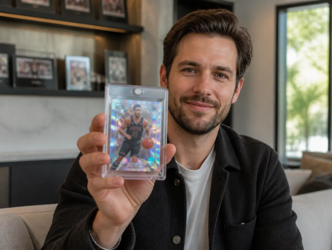 Collector holding a graded sports card protected by card grading services