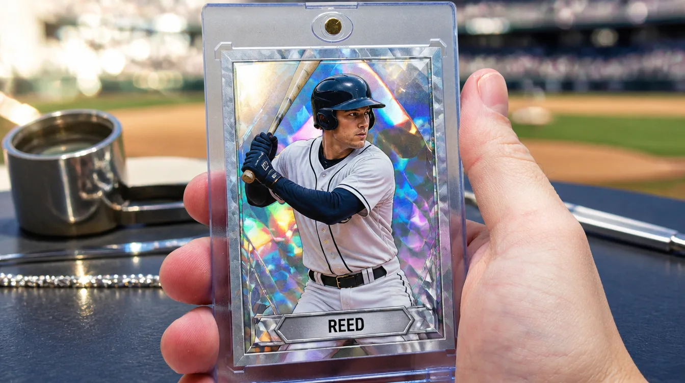 Custom holographic sports trading card in a one-touch magnetic display case