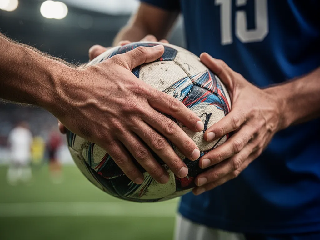 [Close-up of athlete's hands gripping sports equipment with focused concentration and determination]