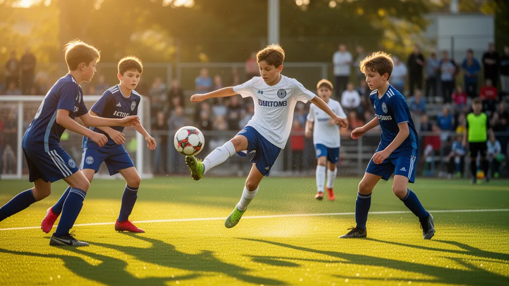 Soccer players in action during an outdoor tournament match with dynamic movement and natural lighting