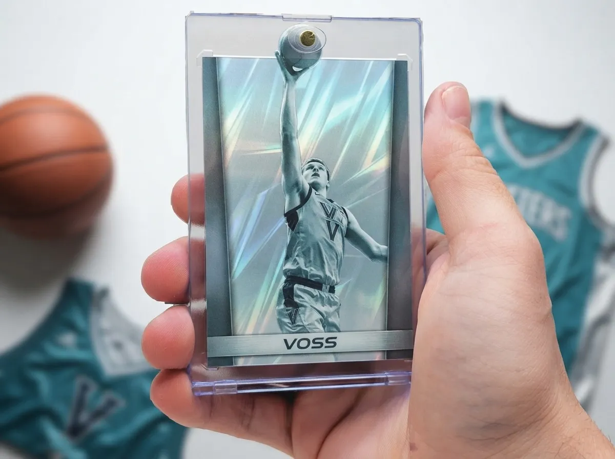 Custom sports trading card in magnetic case, chrome basketball player card, college graduation gift.