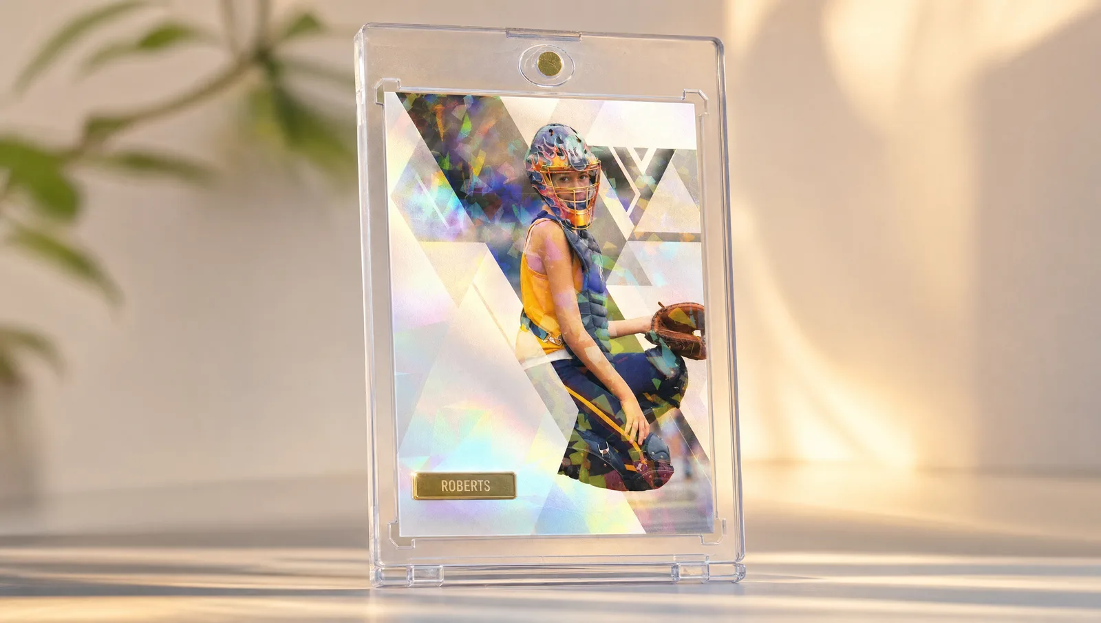 Custom create a card shown in a clear magnetic display case