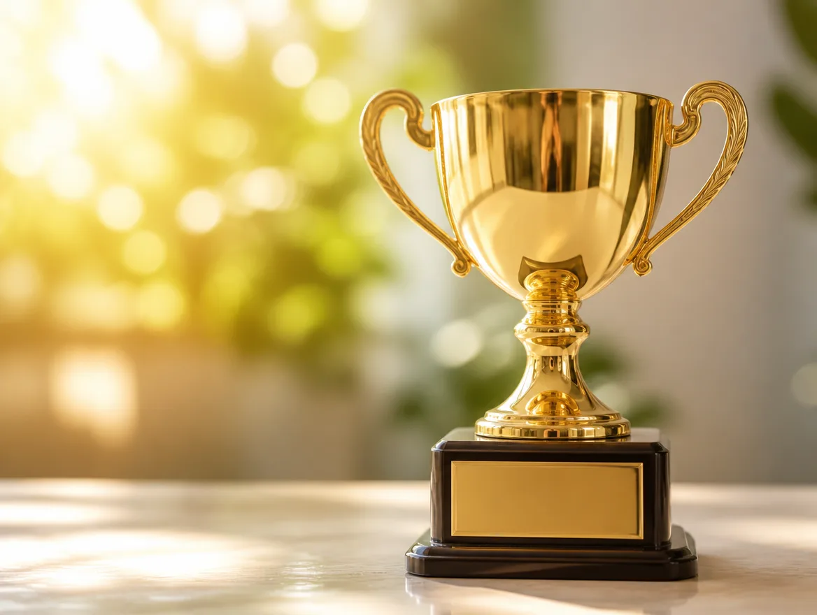 Single gold custom award cup with a blank plate