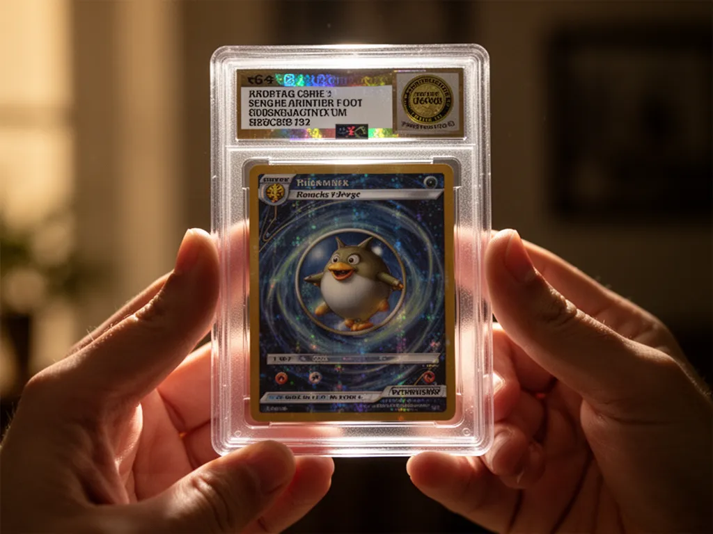 Collector proudly displays certified graded sports card in protective case with visible authentication label.