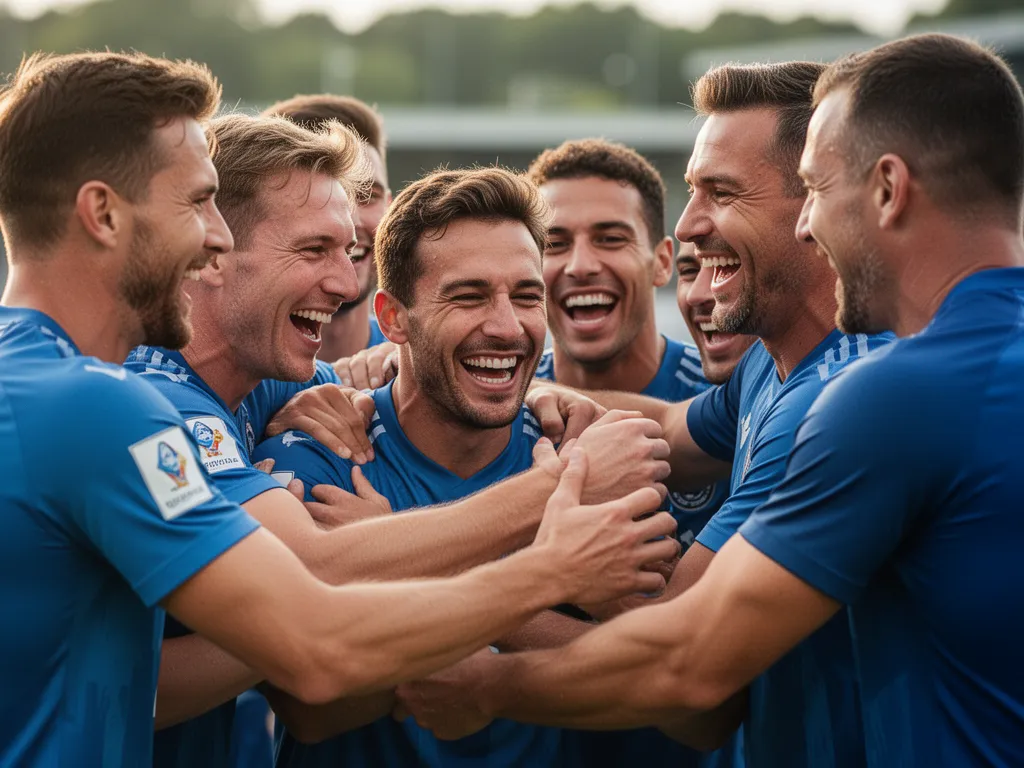 Team members and coaches embracing in celebration after winning a championship