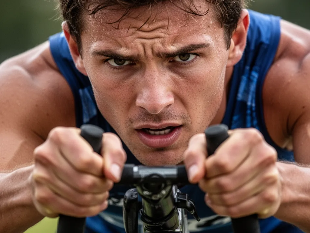 [Close-up of athlete's focused expression and hands during intense competitive moment]