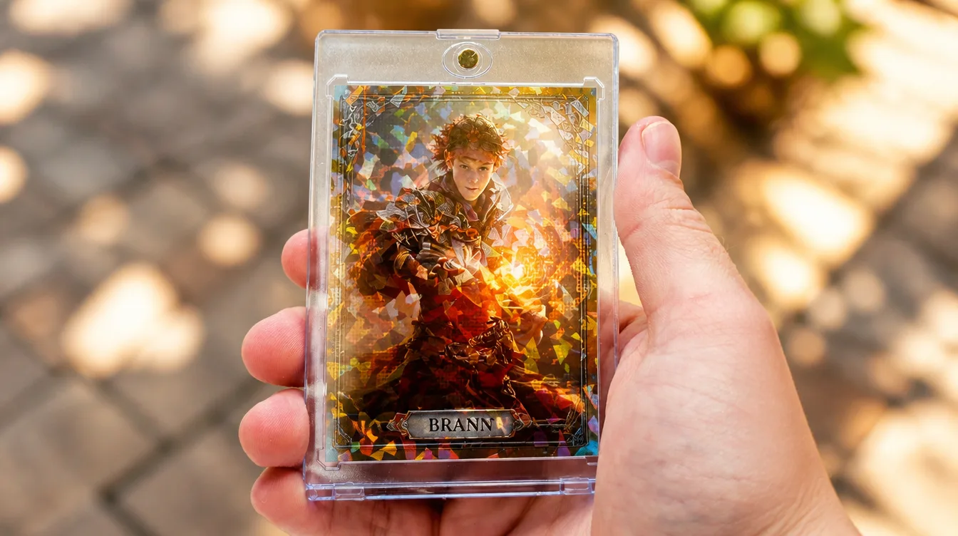 Custom Magic the Gathering style fantasy card in a one-touch magnetic case