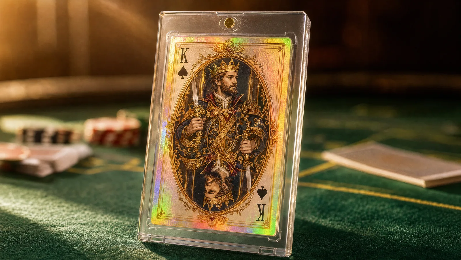 Custom custom photo playing cards shown in a clear magnetic display case