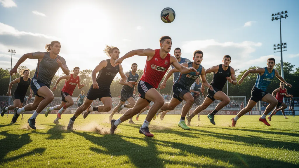 Athletes in motion competing outdoors under natural sunlight during intense sports activity