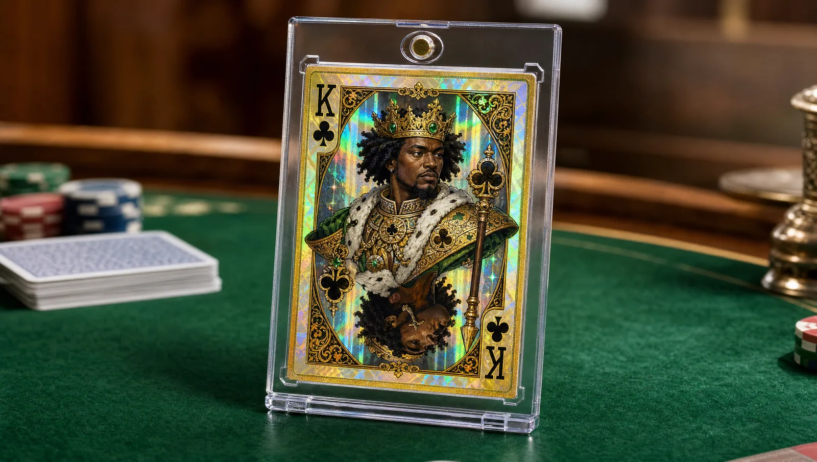 Custom custom playing cards personalized shown in a clear magnetic display case