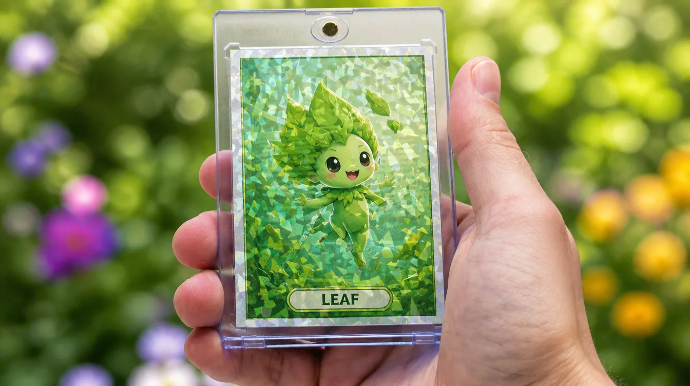 Custom Pokemon-style creature trading card in a one-touch magnetic case