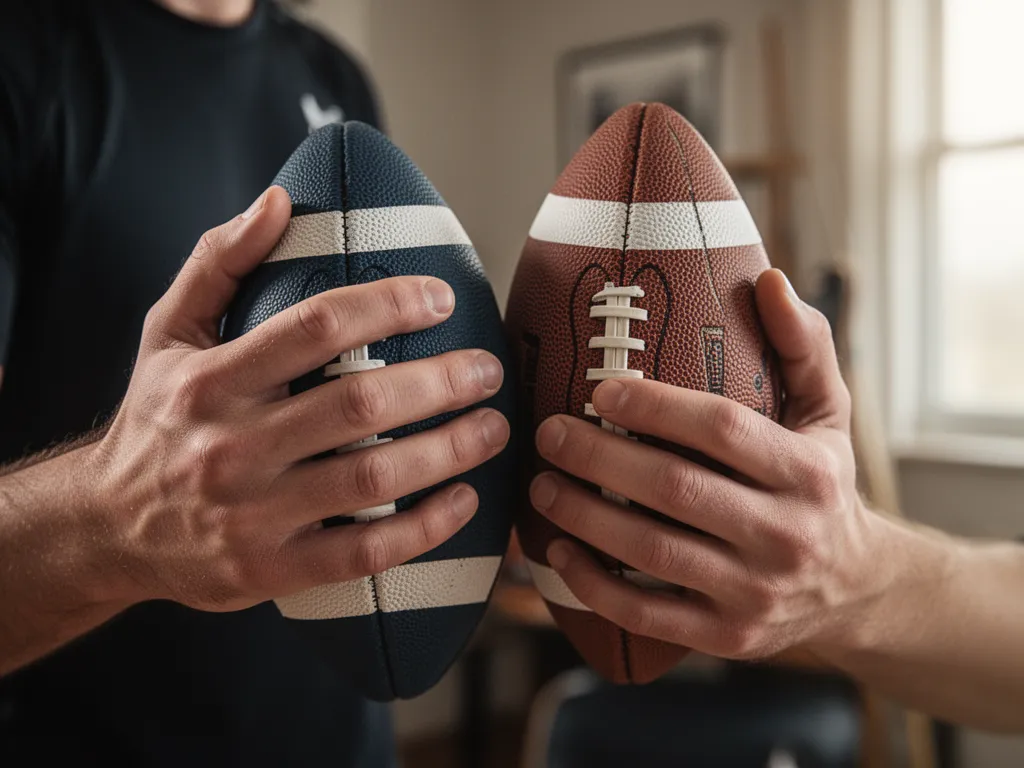 [Close-up of athlete's hands displaying sports equipment with pride and emotional connection]