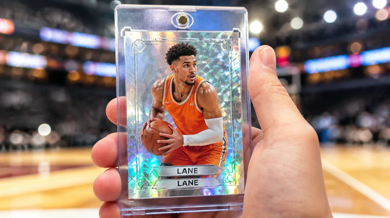 Holographic custom sports card held in a one-touch magnetic display case