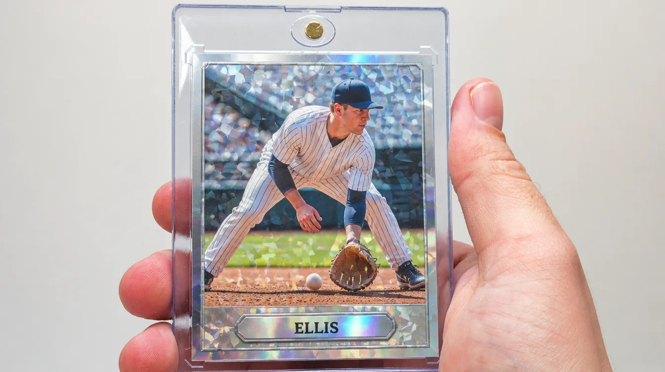 Custom premium baseball trading card in a one-touch magnetic display case