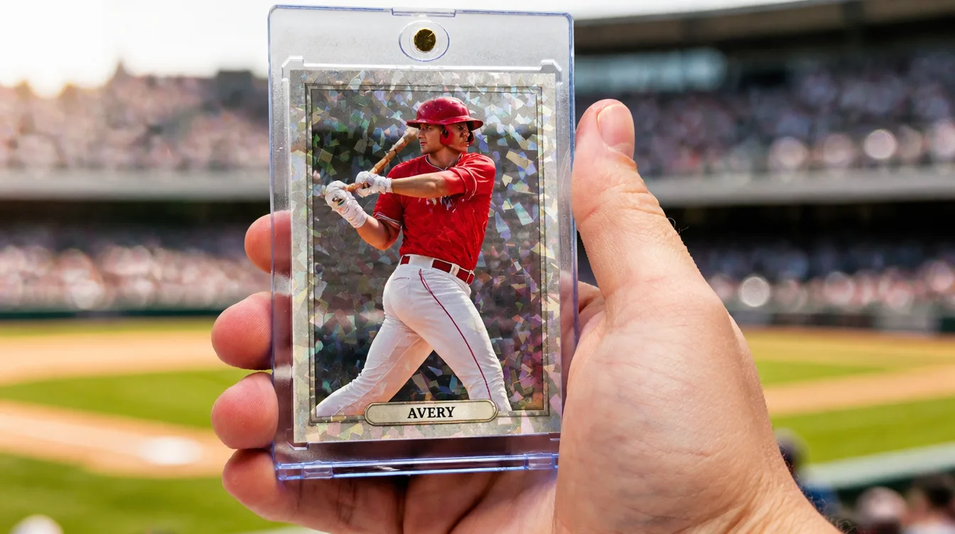 Custom premium baseball trading card in a one-touch magnetic display case