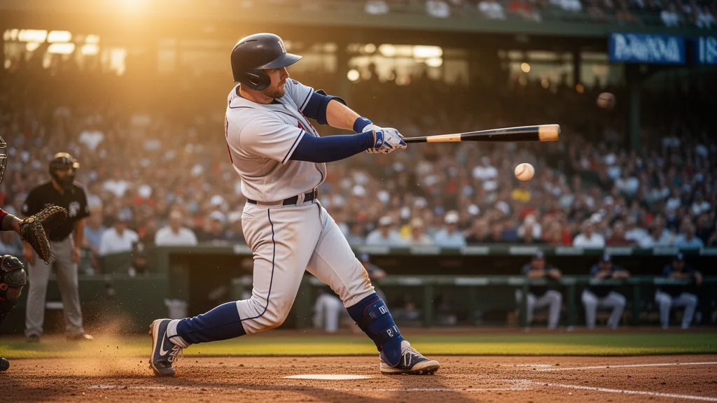 Baseball player swinging bat with ball in flight during competitive game action