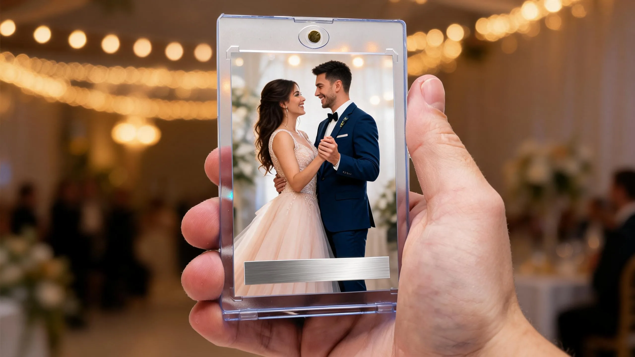 Customized playing cards wedding keepsake card in magnetic case showing a dancing couple.